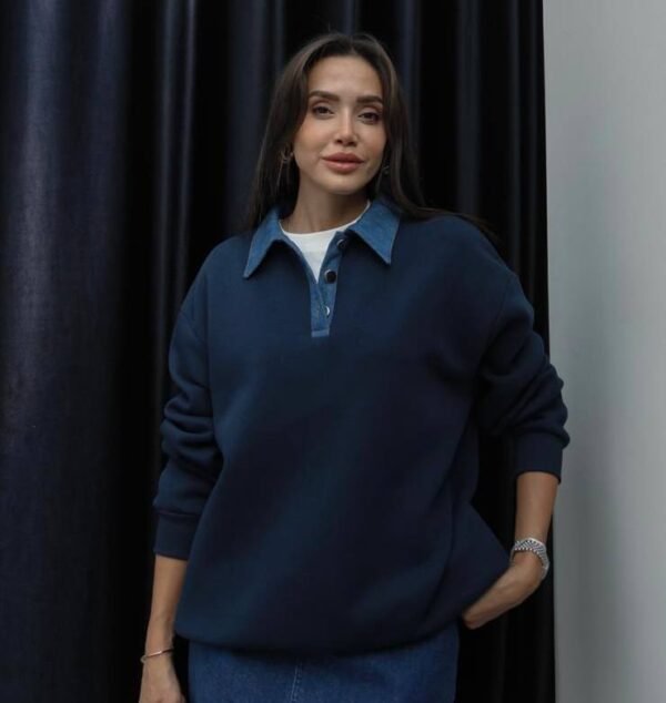 Navy Denim Fleece Polo Hoodie